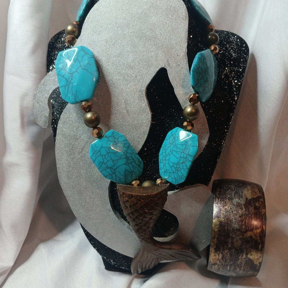 Turquoise and Bronze  Mermaid Necklace Set